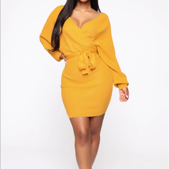 mustard yellow sweater dress Sexy Women's Knitted L this set ensures all Melow Clothing Zenia Sweater Dress